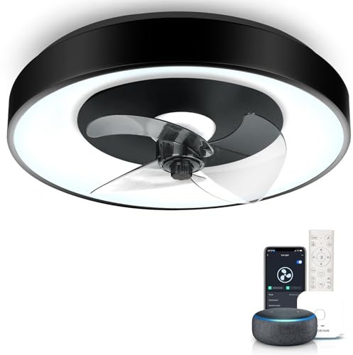 Aigostar- Ventilatore da Soffitto Smart con Luce, Compatibile con Alexa, LED 40W, 4400LM, 2700K-6500K Dimmerabile, Plafoniera Ventilatore Soffitto con Telecomando e Gateway, 6 Velocità, φ50CM