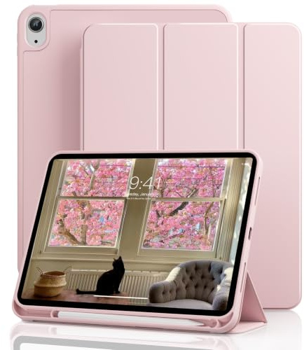 ZOPSGYU Coque pour iPad (A16) 11ème/10ème Génération, Rose | pour iPad 11/10.9 Pouces(2025/2022) avec Porte-Crayon, Support Intégré et Dos en TPU, Réveil/Sommeil Auto