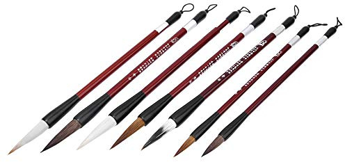 Sunydog 7 Piezas de Caligrafía Cepillo para el Cabello de Madera Cabello Juego Manguera Tradicional - Calidad Premium, Duradera