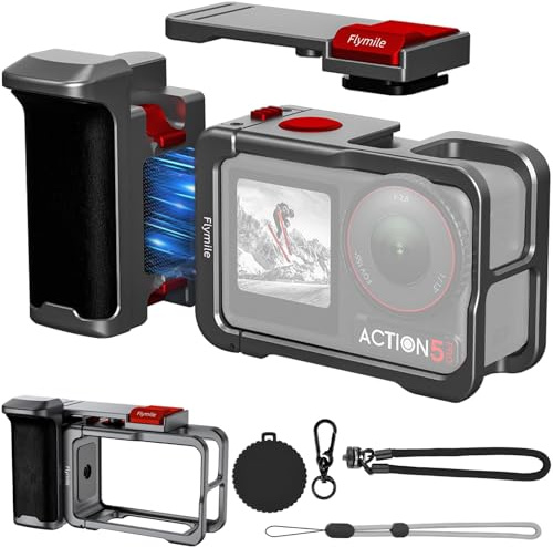 Honbobo Xplorer Impugnatura Kit per DJI Osmo Action 5 Pro, Ripresa Handle Grip Metallo Camera Gabbia Orizzontale Verticale Telaio Accessori per DJI Osmo Action 5Pro 4 3
