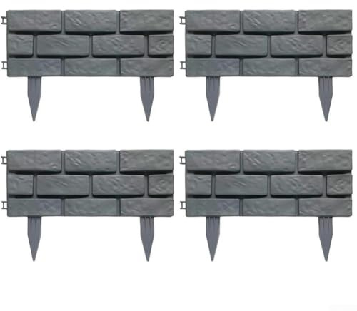 Confezione da 4 recinzioni da giardino per prato e aiuole, in plastica resistente alle intemperie, facile da sistemare e installare (grigio)