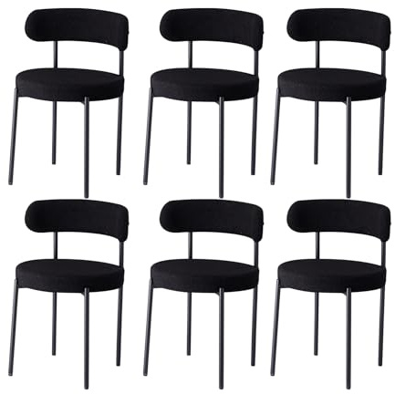 GrandCA HOME 6er Set Esszimmerstuhl, Gepolsterter Küchenstuhl mit Teddy-Samt, Geeignet für Wohnzimmer, Esszimmer und Schlafzimmer, Schwarz