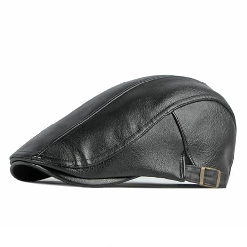 meioro Coppola Uomo Basco Piatto in Pelle Invernale Scozzesi Cappello Peaky Blinders Gatsby Vintage Elegante Classico Cappelli Elegante Estivo Visiera Regolabile Flat cap per Tempo（Nero）