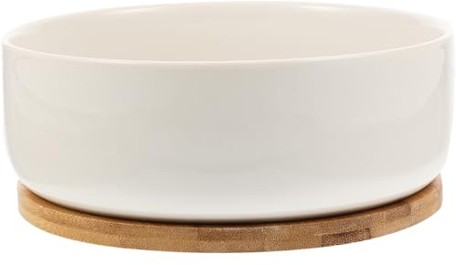Kisangel Maceta De Cerámica para Suculentas Pequeñas con Bandeja De Bambú, Jardinera para Interior y Exterior, Orificio De Drenaje, Decoración De Oficina y Hogar