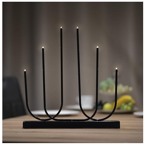 EMOS – LED-ljusstake med 6 LED-lampor – metallljushållare, varmt vitt ljus – 6/18 h timer, batteridriven 2 x AA – livslängd 10 000 timmar – inomhus – svart