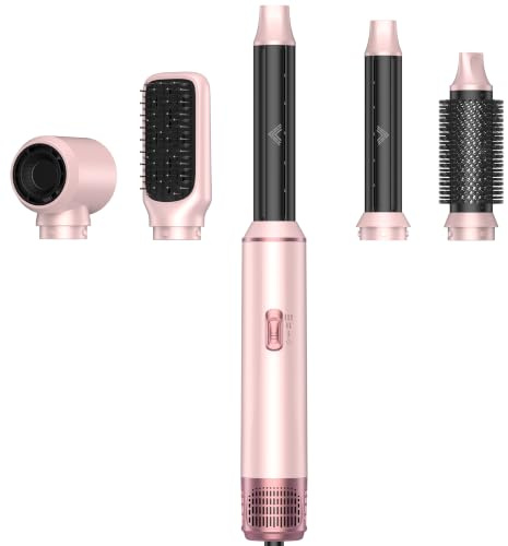 Hårstyler 5-i-1 Airstyler Hårstyler med Luft Locktång Hårtork Hårstyling Apparater Fön Borste Varmluftsborste Rund Borste Hårborste Lockborste Hårfön Multi Air Hair Styling Set, Rosa