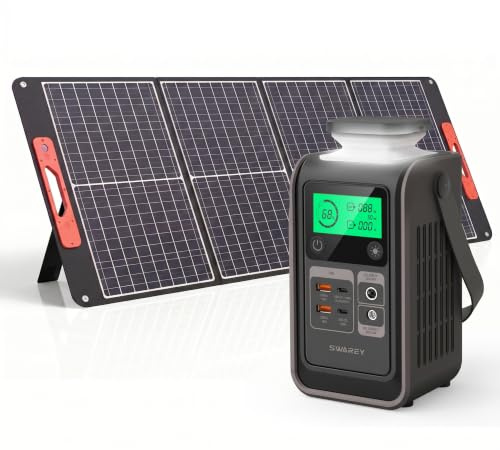 SWAREY S200 Tragbare Powerstation 192Wh Solargenerator mit 100W Solarpanel | LiFePO4 Akku, 180W DC Power, PD 140W Beiseitige Schnellladung USB-C, Powerbank für Camping Reisen Notfälle