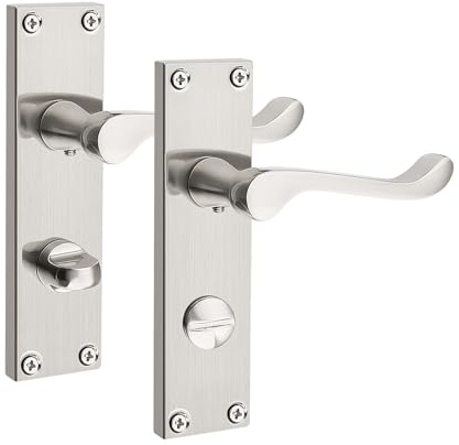 Pinlin Bathroom Satin Nickel Door Handles, Elegant Door Handle Set, Victorian Scroll Door Lever, Ideal for Internal Wooden Bathroom and Toilet Doors