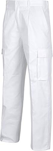 WORKTEAM Pantalón de Trabajo Multibolsillos, Corte Recto, Cintura Elástica, Tejido Resistente.Unisex Blanco 40