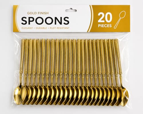 Golden Plastic Spoons 20 Pack – Premium Reusable Disposable Table Cutlery – Lightweight, Durable & Dishwasher Safe – Home, Party, Picnic & Catering Use