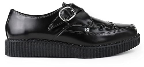 TUK skor unisex spetsiga Creepers – lädermunk rem gotiska platåskor, Svart, 6 UK Men/ 7 UK Women