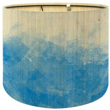 CiCixixi Pantalla Bambú 30 cm – Vintage Acuarela Azul E27 | Pantalla de Bambú en Forma de Tambor, Estampado Acuarela Exclusivo, Estilo retro, Compatible con E27, para Lámpara de mesa