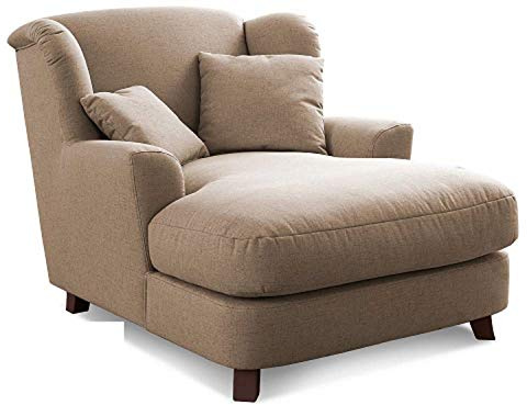 CAVADORE Assado Grand Fauteuil Rembourré XXL avec Pieds en Bois, Grande Assise Et 2 Coussins Décoratifs, 109 x 104 x 145 cm, Tissu Plat, Beige Foncé