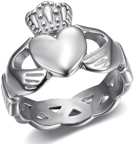 BOBIJOO Jewelry - Bague Claddagh Coeur Amour Amitié Irlande Femme Acier Inoxydable Argenté - 58 (8 US)