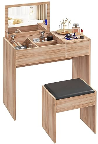 HOMCOM Tocador de Maquillaje con Taburete con Espejo 80x40x79 cm Natural