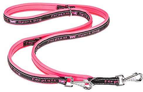 Ferplast Hundeleine Sport Dog, Trainingsleine für Hunde, Hundeleine Große Hunde, Gepolsterter, Reflektierende Nähte, aus Nylon, Metallkarabinerhaken, aus Nylon, 200 cm, Rosa