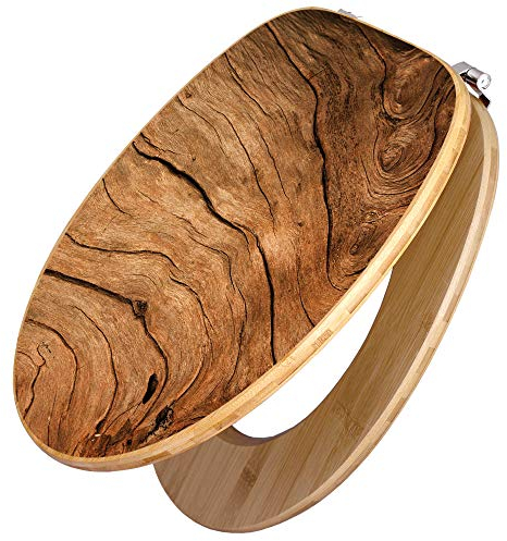 banjado Design WC Sitz Bambus 45x37,5cm / Toilettendeckel Holz/hochwertiger Toilettensitz/Bambus-Toilettendeckel für alle gängigen Toiletten - Trockenes Holz