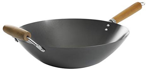 Kenmore Hammond Flat Bottom Carbon Steel Wok, 14-Inch, Black