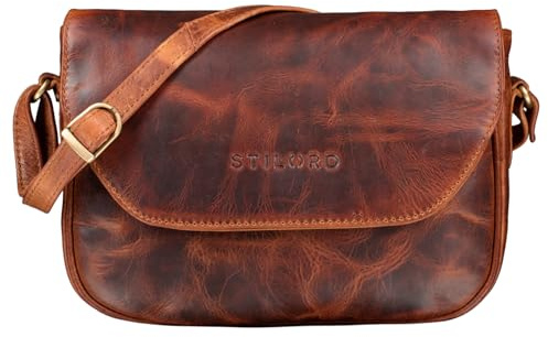 STILORD Esther Damen Handtasche Umhängetasche Echtleder Vintage Ledertasche zum Ausgehen Klassische Abendtasche Partytasche Freizeittasche Leder Farbe:Kara - Cognac