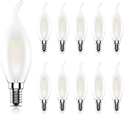 Tuoplyh 10x Bombillas E14 Edison Filamento Vela LED Blanco Cálido 2700K,4W equivalente a 40W,400 Lúmenes,Bajo Consumo,CRI>80,AC 220V