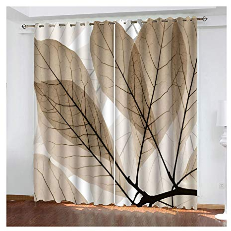 Daesar Schlafzimmer Vorhang Polyester Ösenvorhang Blickdicht Blätter, Verdunklungs Vorhang Kinderzimmer 2er Set 264x138CM Vorhänge Lang für Fenster Wohnzimmer Modern Hellbraun