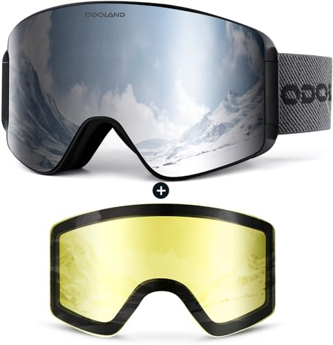 Odoland Kit de Gafas de Esquí con Lente Removible, Lentes Magnéticos Intercambiables sin Marco, Gafas de Nieve Antivaho con Protección UV, BS