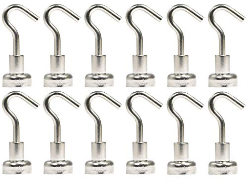 [12 Stück] Magnethaken - Neodym Magnet Haken - 12mm - 3 KG extra Stark -Topfmagnet mit Gewinde M3- Magnethalter mit Haken zum aufhängen - Runde Flachgreifer