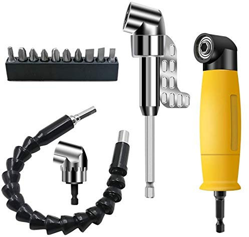 ArtisanShow 3PCS 90&105 Degree Right Angle 1/4 Hex Shank Extension Drill with 1PC Flexible Shaft Extension Bit Drill Expander and 10PCS Screwdriver Bit Drill Set Power Hand Tools Gift for Machinist