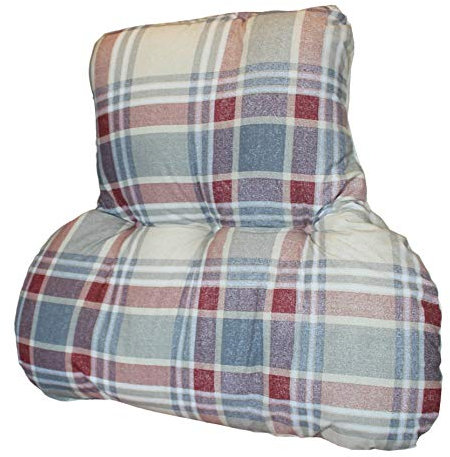 Duvet and Pillow Company POSTURE THERAPY XL BACK SUPPORT CUSHION - Tartan Print - Lumbar/Spine/Orthopedic Armchair Support & Pain Relief - T-Shaped - Reading, TV - GREAT GIFT! (Berwick (Red & Grey))