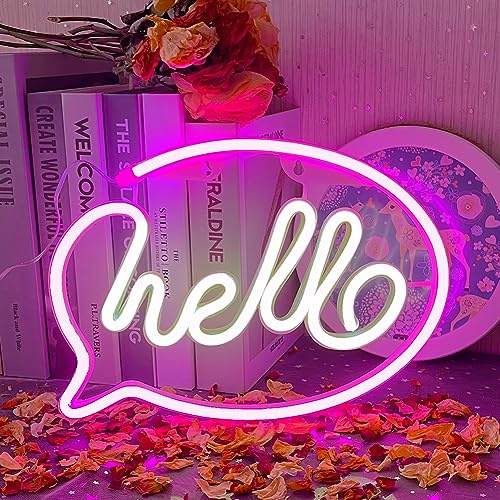 UExnkj-Y Hello Neon Sign Lights Pink White Letters Neon Lights Led Neon Lights Sign with USB or Battery Operated for Kid's Room Bedroom Bar Restaurant Game Room Birthday Party Gift LED Art Decoration