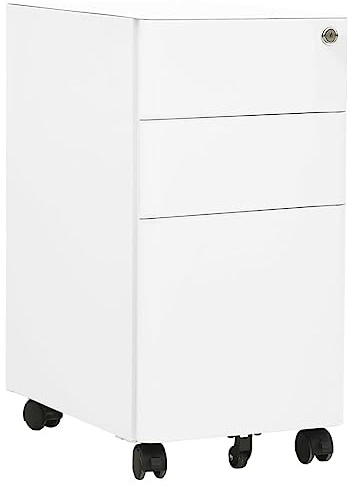 vidaXL Aktenschrank mit Rollen Rollcontainer Bürocontainer Schubladenschrank Büroschrank Stahlschrank Metallschrank Schrank Weiß 30x45x59cm Stahl
