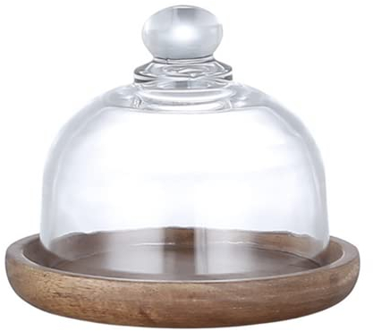 XIZHI Cúpula de Vidrio Con Base de Madera, Mini Plato Para Queso, Postre y Pastel, Caramelos Decorativos y Suculentas, Tarro Transparente de 4.13 x 3.75 x 3.15