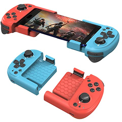 OBEST Kabelloser Mobiler Gamecontroller, Kabellose Fernbedienung für Linkes und Rechtes Gamepad, Kompatibel mit iOS und Android, Windows, Einziehbarer Mobiler Controller