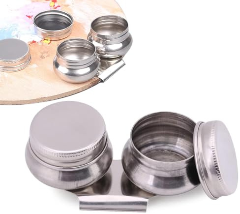 Tazza per Tavolozza, Tazza per Tavolozza Doppio Mestolo in Acciaio Inossidabile con Coperchio Vite Contenitore per Pittura con Clip Kit per Contenitori per Pittura ad Acquerello Gouache Acrilico