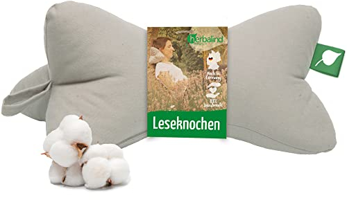 Herbalind Leseknochen Nackenrolle Nackenkissen Lesekissen als Tabletkissen - 40 x 18 cm Dekokissen Stützkissen Buchkissen Buchstütze - 100% Baumwolle, Buch Tablet Kissen - Canvas grau