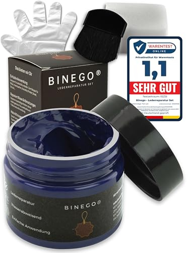 Binego® Leder Reparatur Set & Kunstleder Reparaturset | Lederreparatur Flüssigleder Lederfarbe Reparieren Aufbereitung | Farbe Blau Hellblau Marineblau