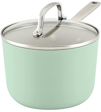 KitchenAid Harteloxierte Keramik-Antihaft-Kochgeschirr-Saucenpfanne mit Deckel, 3 Viertel, Pistazie
