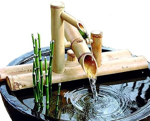 Kit De Fontaine en Bambou avec Pompe, Fontaine Japonaise Intérieure Extérieure, Cascade de décoration Zen Japonaise Cascade intérieure/extérieure en Bambou L60cm/24in