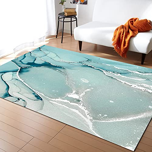 Alfombras De Area Naturaleza Mármol Ágata Piedra Aqua Blanco Color Ombre Líneas Antideslizante Alfombra Atrapar Suciedad,Duradero Felpudo para Puerta Pasillo Tienda 120X160Cm