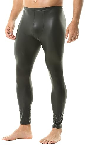 YOOBNG Men's Faux Leather Tight Pants Activewear Leggings Skinny Long Trousers Stretchy Yoga Pants Clubwear Matte Black