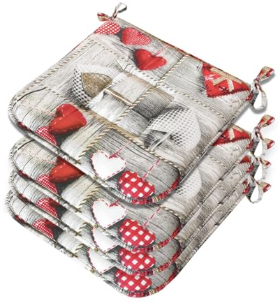 emmevi Set mit 4 Stuhlkissen aus Baumwolle mit waschbaren Bändern, weich, universal, Stuhlhussen für Küche, Shabby Chic