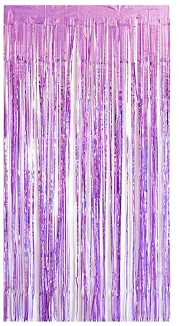 SYSUII 10 Lametta Vorhänge helles Lila,Party Vorhänge Luftschlangen Fransen Foto Hintergrund Dekoration Lametta Vorhänge Folien Fransenvorhänge Metallfolie fur Party Deko Geburtstagsdeko -1 x 2.45m