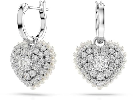 Swarovski Hyperbola droppörhängen, Heart, White, Rhodium pläterade