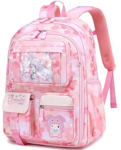 HANXIUCAO School Bags for Girls - Water Resistant Kawaii School Backpack with Laptop Compartment for Primary Secondary Students (Pink)