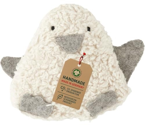 Efie Bio-Rassel Pinguin – aus Baumwollplüsch (kbA), gefüllt mit Schurwolle (kbT) – GOTS-zertifiziert – handgefertigt in Deutschland – nachhaltiges Babyspielzeug