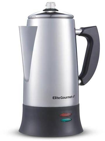 Elite Gourmet EC923 Electric Coffee Percolator, BPA Free, Keep Warm, Clear Brew Progress Knob, Cool-Touch Handle, Cordless Serve, 12-Cup, Stainless Steel