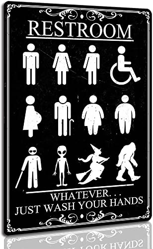 Lustiges Toilettenschild, Vintage-Stil, Metall, Aluminium, alle Geschlechter, Hexen und Aliens, Badezimmer-Türschild, einfach Hände waschen, für Toilette, Heimdekoration, Wanddekoration, 20,3 x 30,5