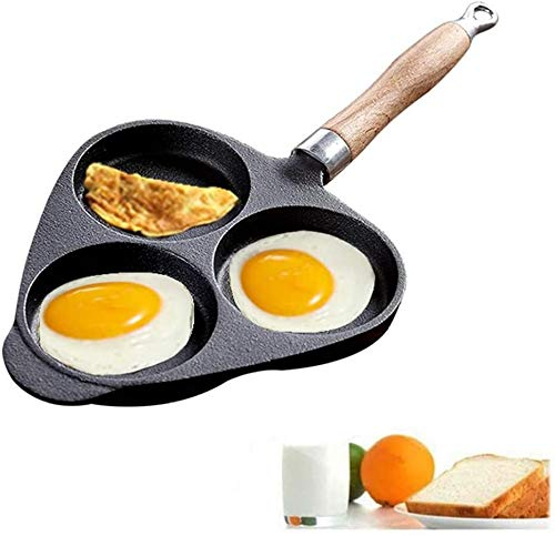 MYVVKIA Bratpfanne, Bratpfanne, Eierbratpfanne, Gusseisen, 3 Gitter, Spiegeleierkocher, Pfannen, Induktion, Pfannkuchen-Omelettpfanne, Sparen Sie Lebensmittelöl, Schwarz, 20 cm