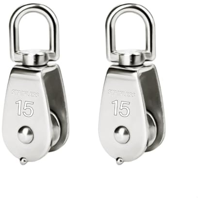 BOBOZHONG 2 Stück Umlenkrolle Doppel Flaschenzug,M15 Schwenken Rolle,Blockseilrolle Edelstahl,Edelstah Seilrollen,Schwenken Rolle,für 3-8mm Seile Drahtseile Seile Tragfähigkeit 35kg