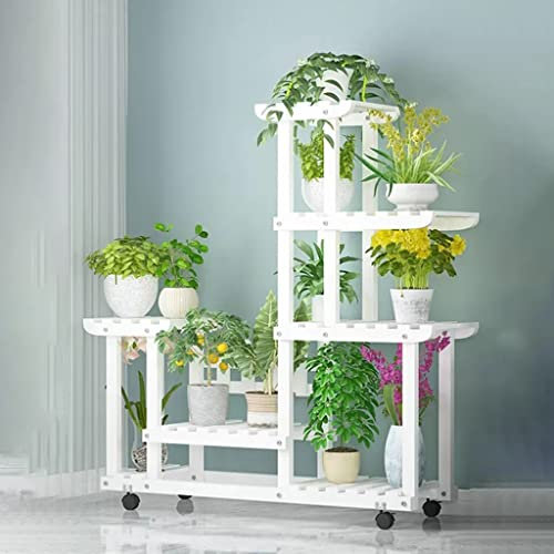 Supporto per piante Scaffale per piante da interno, Scaffali per vasi di fiori multipli con ruote, Scaffali per piante alti e bassi, Scaffale espositivo per balcone da giardino e soggiorno (bianco)